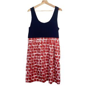 Boden Women's Coral Red Navy Blue Sleeveless Tank Dress Side Zip Size 14 Regular